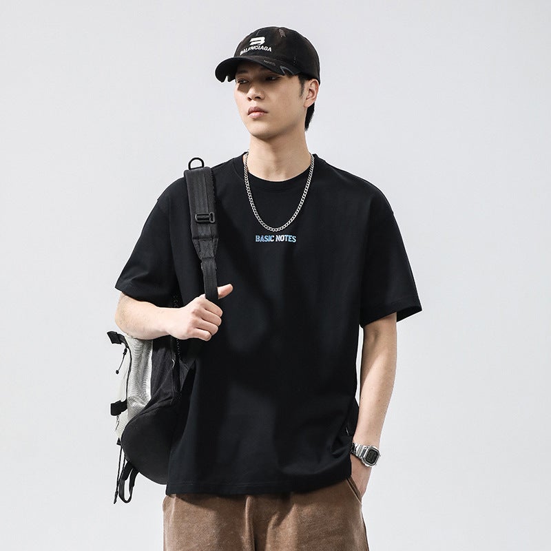 T3318 | Plus size men''s summer New 260g heavy round neck T-shirt men''s loose all-match anti-wrinkle printed short sleeve - Image 3