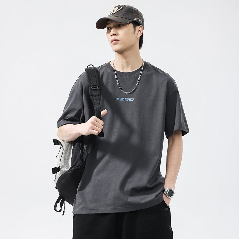 T3318 | Plus size men''s summer New 260g heavy round neck T-shirt men''s loose all-match anti-wrinkle printed short sleeve - Image 2