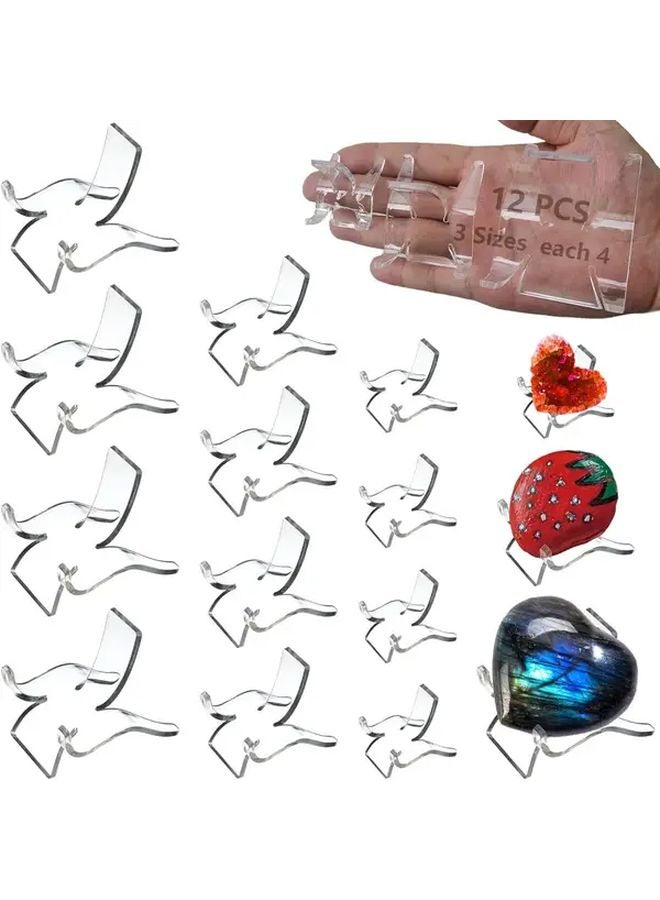 12PCS Mini Acrylic Easel Stands 3 Sizes Rock Display Base For Crystals Minerals - Image 1