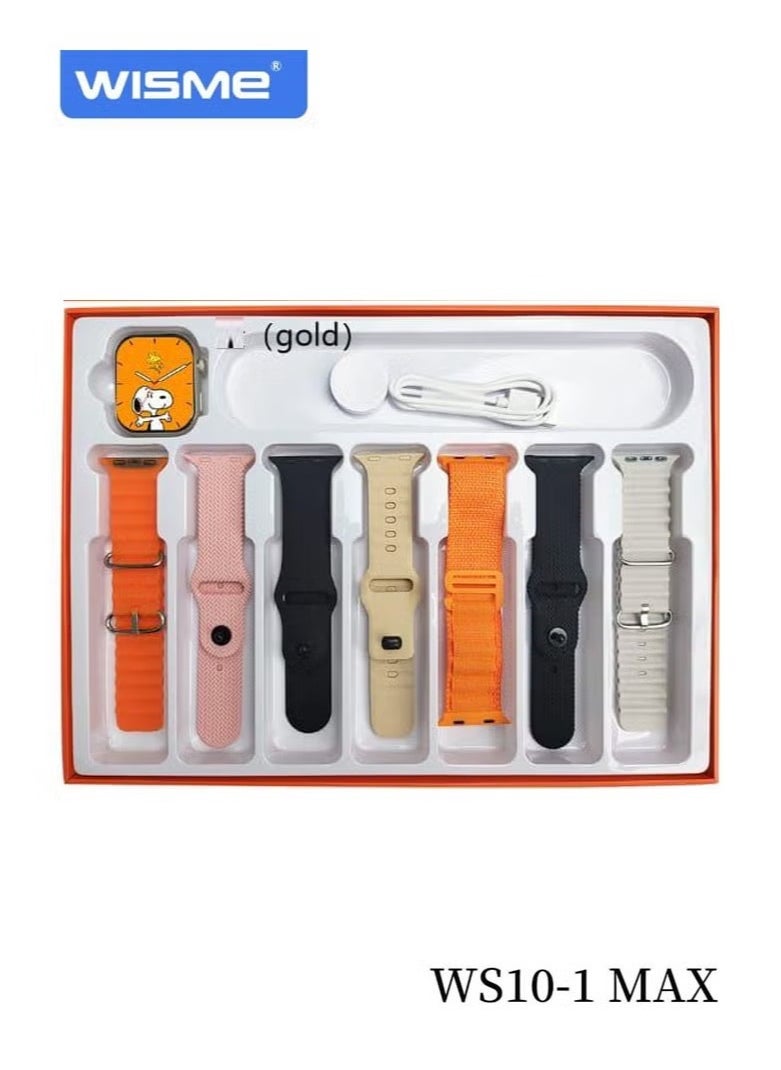 WISME WS10-1 MAX Multi-Functional Smartwatch with 7 Pairs of Straps and Charging Cable – Stylish Smartwatch for Ladies and Gents, Gold  - Image 5