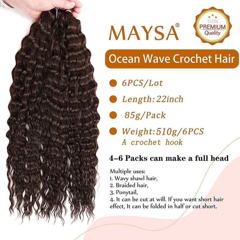 MAYSA Ocean Wave Crochet Hair Wavy Crochet Hair 22 inch Curly Crochet Synthetic Hair Extensions 6packs #4Brown - Image 2