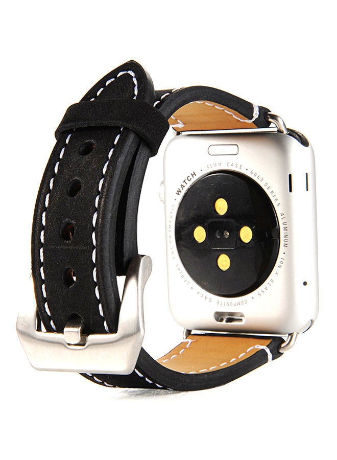 NIBEMINENT Cowhide Genuine Leather Replacement Strap Band For 38mm Apple Watch Series 1/2/3 Black