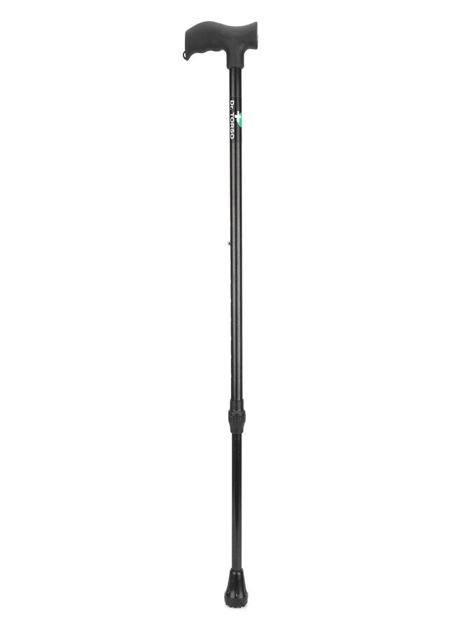 Dr. TORSO Black Edition Premium Walking Stick with Adjustable Height, Sturdy Steel Body for Men/Women, Patients, Old People (Black) - Image 1