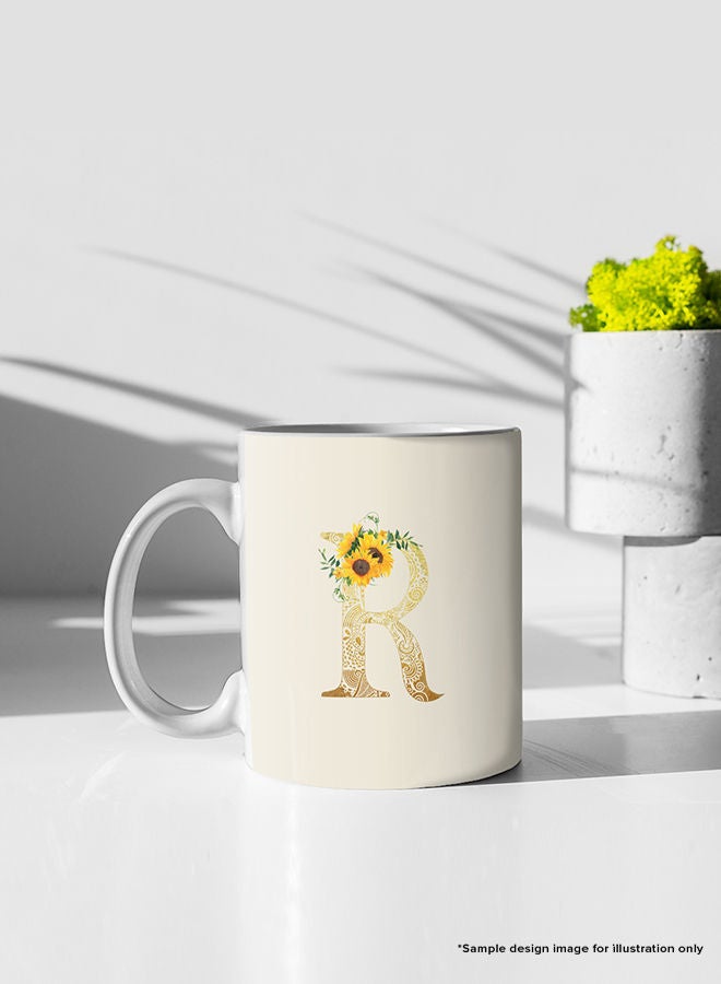 Stylizedd Designer Printed Coffee Mug 11oz Ceramic Personalised Gift Mugs Cup Custom Monogram Initial Letter Mandala Floral Pattern Alphabet R (Light Green) - Image 3