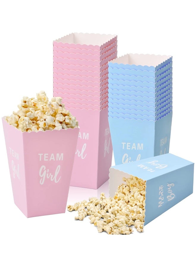 DUNISO 50pcs Popcorn Containers, Small Paper Bags, Paper Baskets, Party Gender Reveal Boxes, Blue And Pink For Birthday Wedding Movie Theater Popcorn Boxes - Image 1