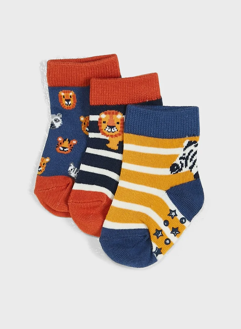 JoJo Maman Bebe Kids 3 Pack Safari Socks