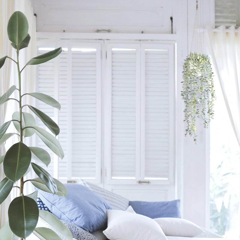 BACAMA Decorative Hanging Plants for Shelf, Faux Ivy Eucalyptus Vine, Fake Greenery in White Pot with Lanyard (Full, Large Pot) - Image 5