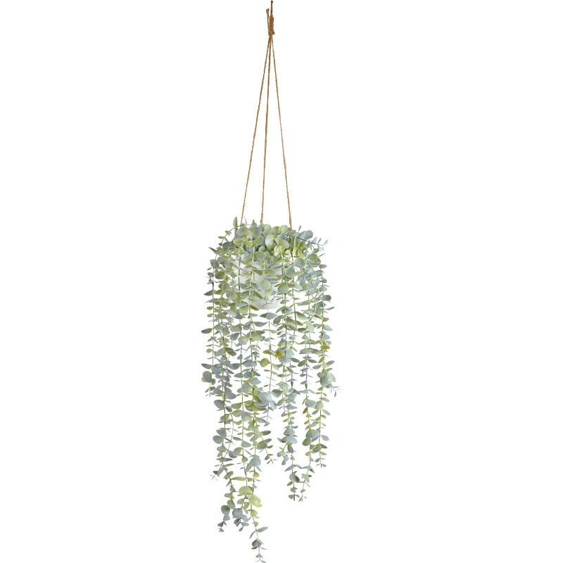 BACAMA Decorative Hanging Plants for Shelf, Faux Ivy Eucalyptus Vine, Fake Greenery in White Pot with Lanyard (Full, Large Pot) - Image 1