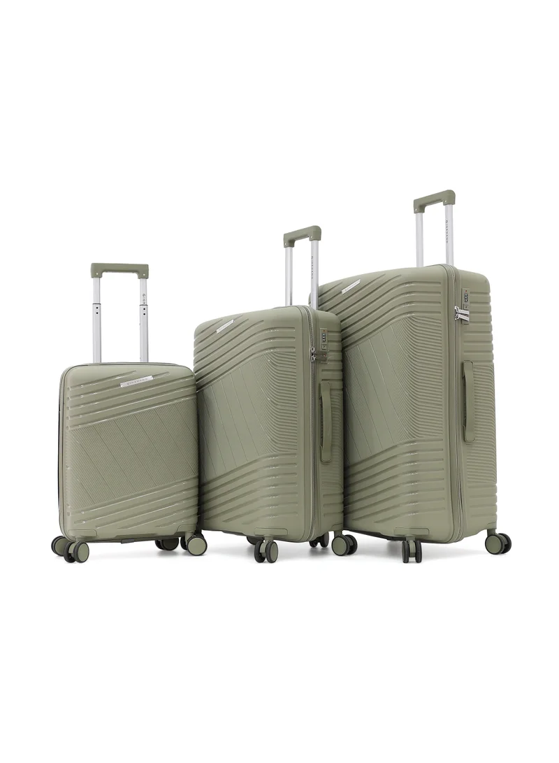 جيوردانو Unbreakable Hardshell PP Luggage Set with 8 Wheels Thick Shell Multi Layer PP 3 Pieces Set, 20, 24, 28 Inch (Olive)