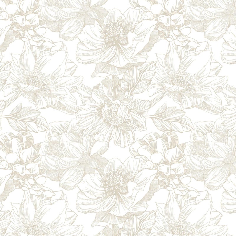 Dimoon 787x173 Peel and Stick Wallpaper Floral Beige Neutral White Boho Contact Paper Modern Wallpaper Removable Self Adhesive Wall Paper Bedroom Bathroom Kitchen Thicken Waterproof Vinyl Roll