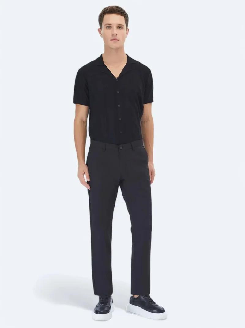 Kip Black Weaving Slim Fit Casual Trousers