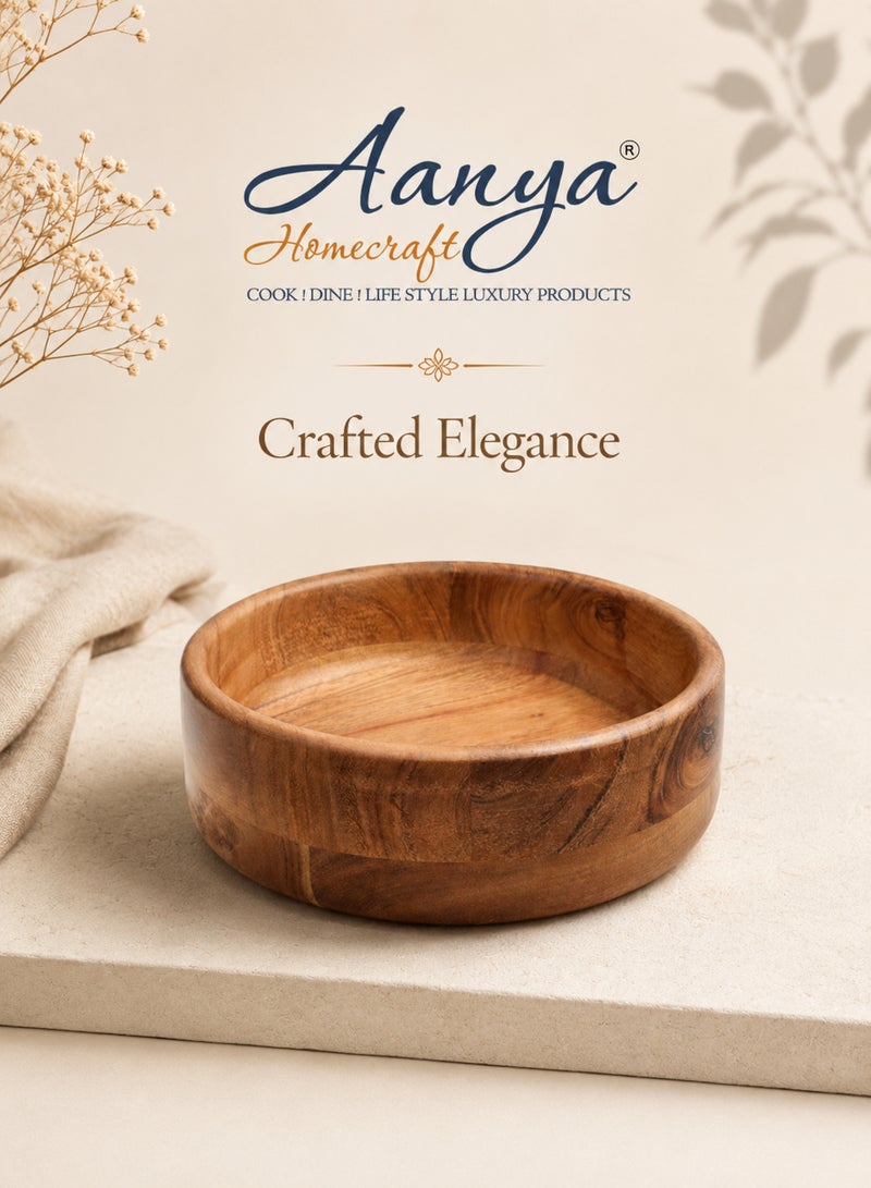 Aanya Homecraft وعاء سلطة خشبي مميز 15 سم - وعاء تقديم دائري مضغوط مصنوع يدويًا للسلطات والفواكه والوجبات الخفيفة وتناول الطعام اليومي، بني طبيعي - Image 5