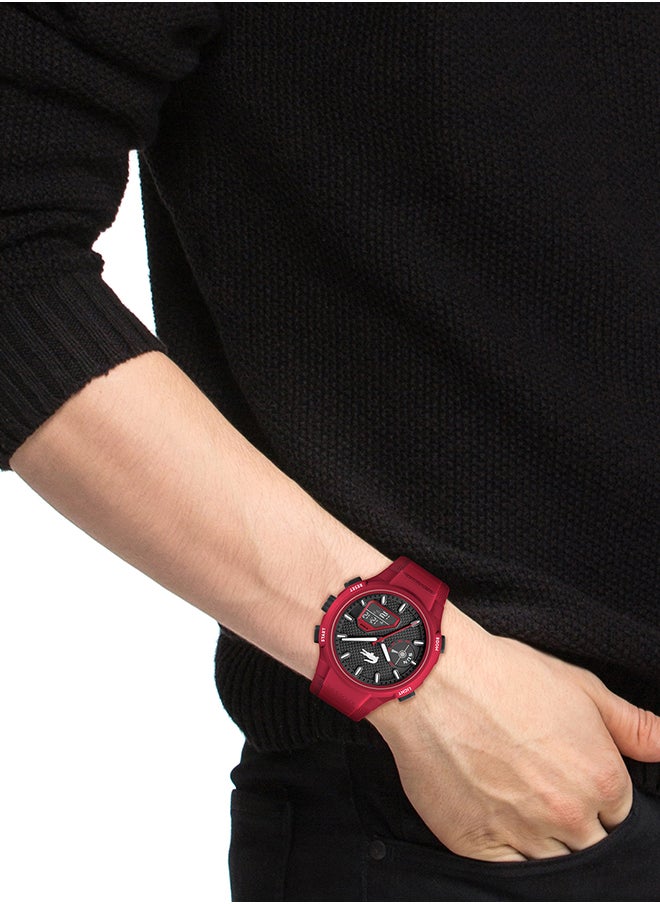 LACOSTE - LC33 Analog and Digital Display Silicon Strap Wrist Watch - 45 mm - Red - Image 1