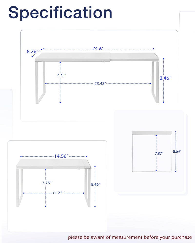 Nxconsu Cabinet Shelf Expandable Organizer Riser Rack for Kitchen Pantry Cupboard Under Sink Countertop Home Organization Extra Storage Space Saver Heavy Duty Metal Edgeless Design White - Image 2