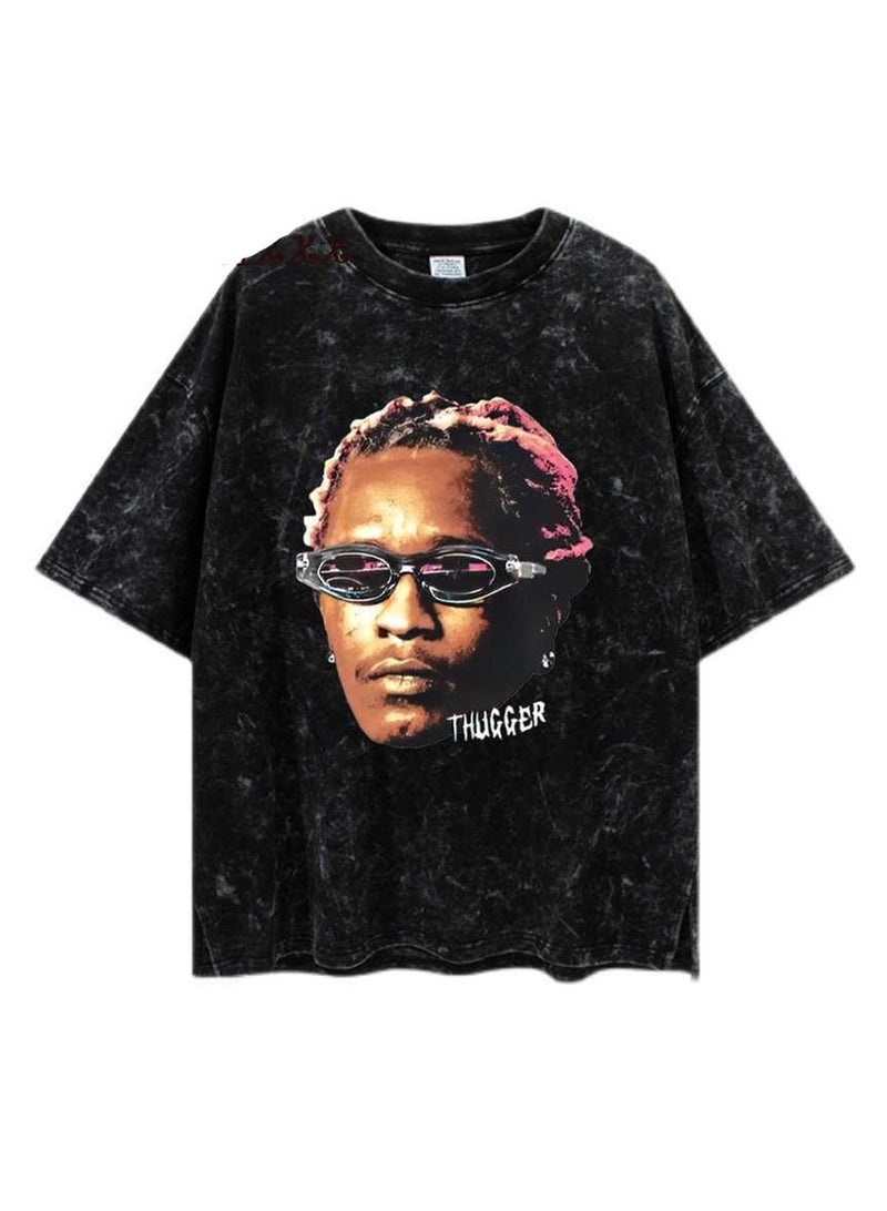 Washed retro T-shirt street hip hop anime dark casual cotton summer short sleeves - Image 1