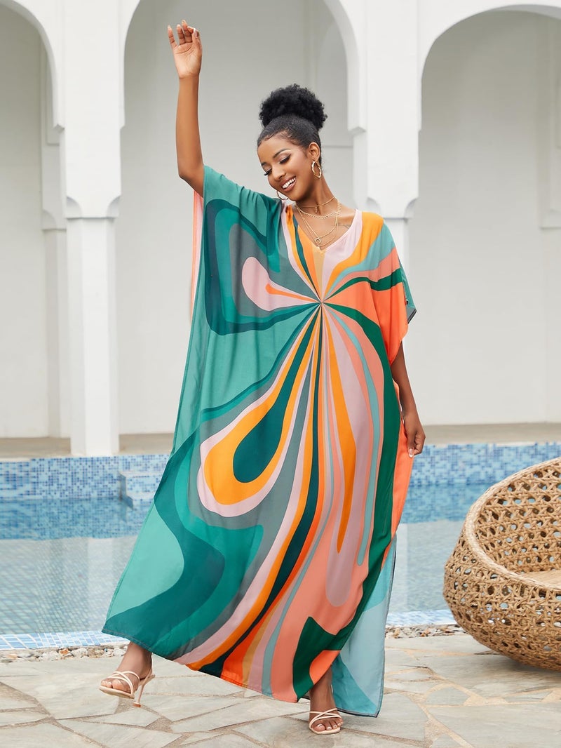 Moss Rose Kaftans Coverup Dresses for Women Moo Moos Swimsuit Caftan Plus Size Maxi Beach Vacation Clothes - Image 2