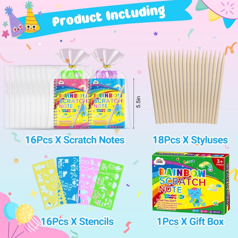 ZMLM Scratch Art Party Favors: 16 Pcs Birthday Gifts Goodie Bags Stuffers Rainbow Scratch Paper Craft Notebooks for Kids 4-8 Classroom Prize Students Back To School Supplies Toy Girls Boys Return Gift - Image 2