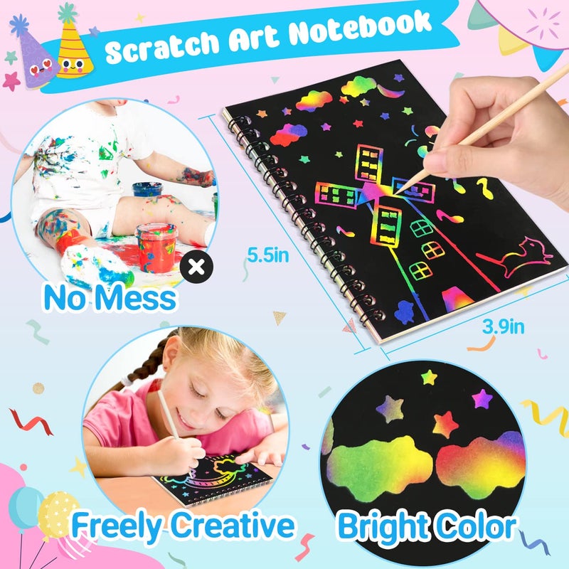 ZMLM Scratch Art Party Favors: 16 Pcs Birthday Gifts Goodie Bags Stuffers Rainbow Scratch Paper Craft Notebooks for Kids 4-8 Classroom Prize Students Back To School Supplies Toy Girls Boys Return Gift - Image 5
