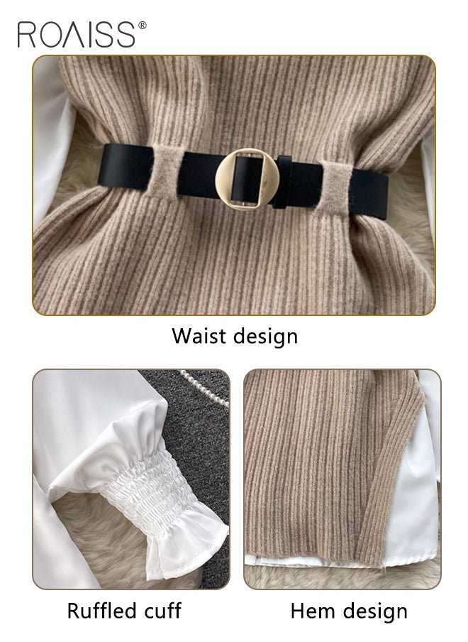 2 Piece Waist Design Knitted Vest and Long Sleeved White Shirt Top with Belt Lapel Shirt Design Comfortable and Skin Friendly Fabric Solid Color Women Casual Top Suit for Daily Commuting Wear - pzsku/ZFA74AB26B08B3EC68116Z/45/_/1705051268/b5bba869-b132-4113-a82c-b93a5b8c2b3d