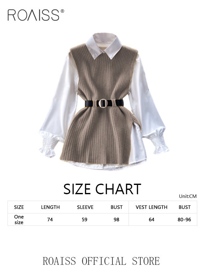 2 Piece Waist Design Knitted Vest and Long Sleeved White Shirt Top with Belt Lapel Shirt Design Comfortable and Skin Friendly Fabric Solid Color Women Casual Top Suit for Daily Commuting Wear - pzsku/ZFA74AB26B08B3EC68116Z/45/_/1721987963/fe6bd435-df35-45dc-a1a9-8511de8f38a2