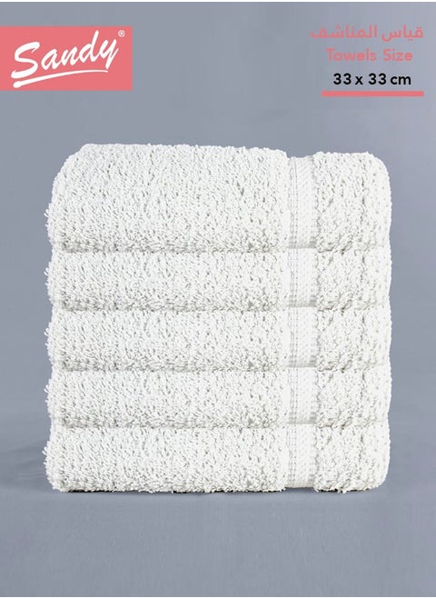Face Towel Set 100% Cotton Made in Egypt, Soft Quick Drying and Highly Absorbent (5 Pack - 33x33 cm) - white