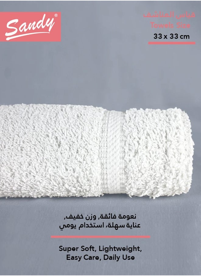 ساندي مجموعة مناشف الوجه، قطن 100% صنعت في مصر ، ناعمة وسريعة الجفاف وعالية الامتصاص (5 قطع - 33×33 سم) - أبيض  - Image 2