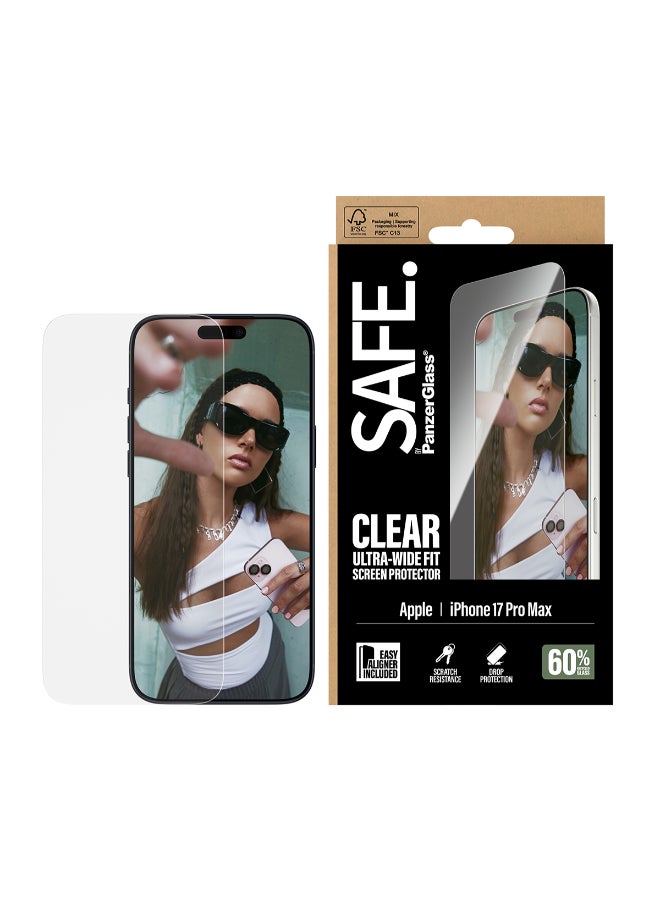 SAFE iPhone 17 Pro Max Screen Protector 6.9", Ultra Wide Fit Tempered Glass, Edge to Edge Drop Protection, Scratch Resistant, Case Friendly, w/ Easy Install Aligner - Clear - Image 1