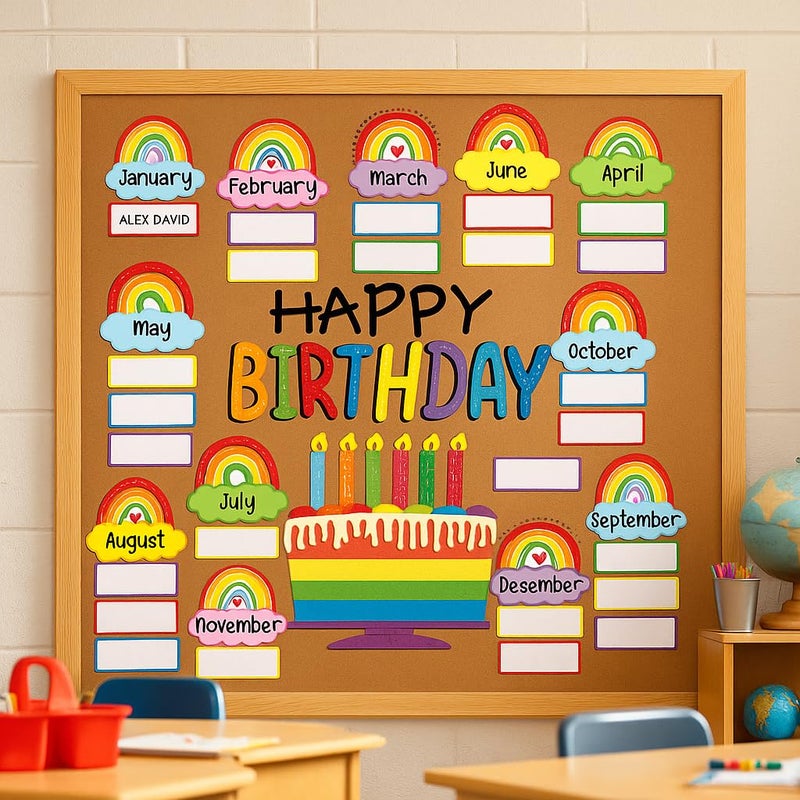 Mindoub Rainbow Happy Birthday Bulletin Board Rainbow Holiday Board Sign Let's Celebrate Happy Birthday Cloud Accents Cutouts for Calendars Bulletin Boards - Image 3