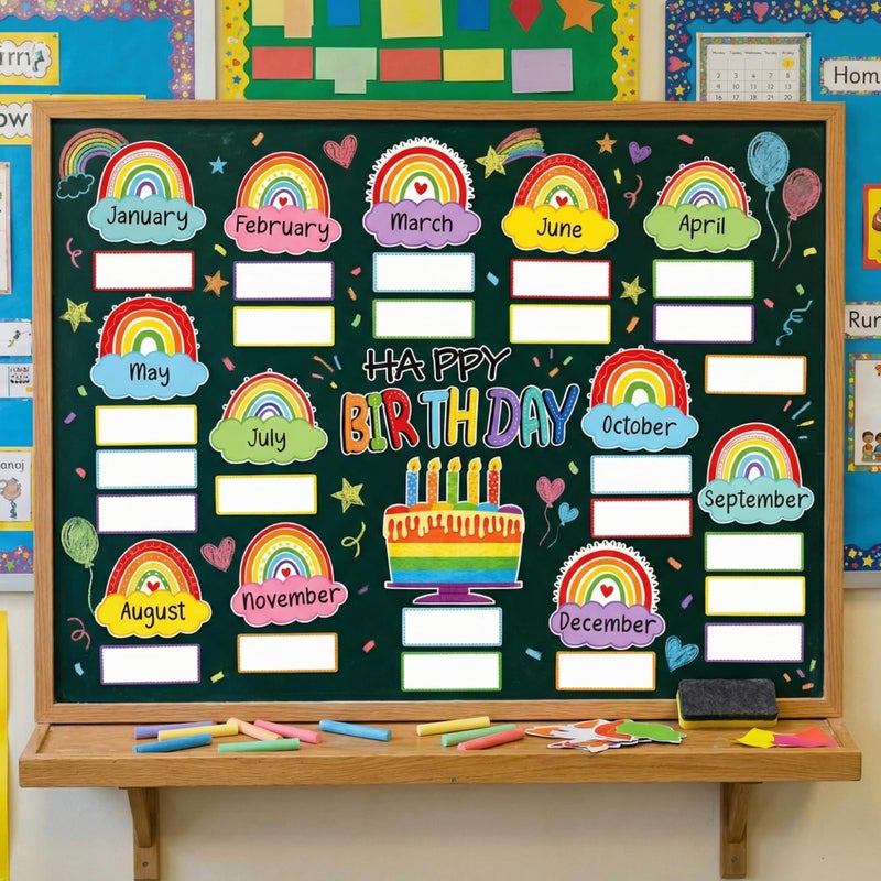 Mindoub Rainbow Happy Birthday Bulletin Board Rainbow Holiday Board Sign Let's Celebrate Happy Birthday Cloud Accents Cutouts for Calendars Bulletin Boards - Image 4