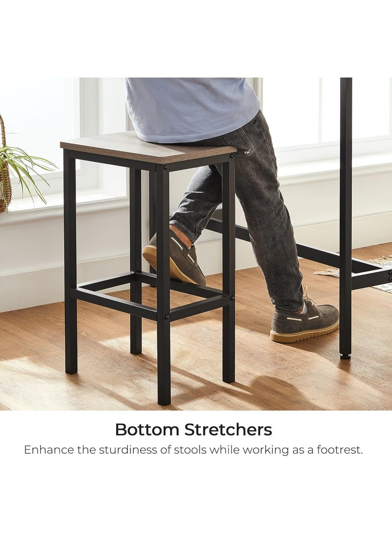 Bar Stools, Set of 2, Counter Height with Footrest, Metal Frame, Greige and Black, 30x40x65 cm - Image 3