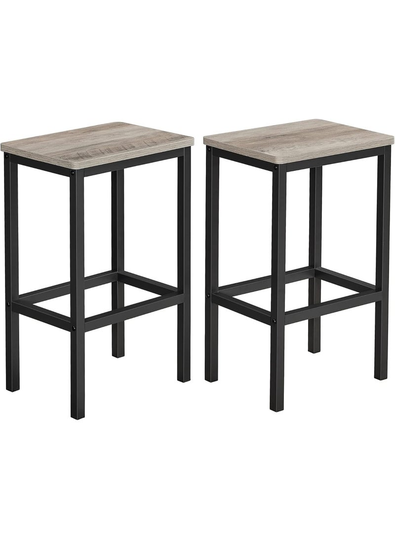 Bar Stools, Set of 2, Counter Height with Footrest, Metal Frame, Greige and Black, 30x40x65 cm - Image 1