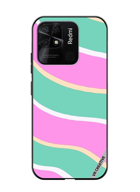 Protective Case Cover For Xiaomi Redmi 10C Diagonal Groovy Liquid Swirl Stripe Pattern In Green, Purple, And Pink Color Design Multicolour