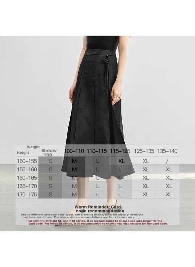 Sentubila New Chinese Style A-line Skirt For Women, Spring And Autumn Slimming Modified Horse-face Skirt, Black Mid-length Skirt, Black, L - Image 3