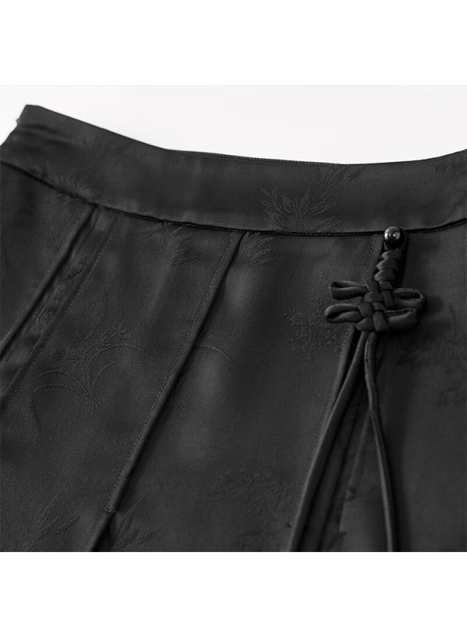 Sentubila New Chinese Style A-line Skirt For Women, Spring And Autumn Slimming Modified Horse-face Skirt, Black Mid-length Skirt, Black, L - Image 4