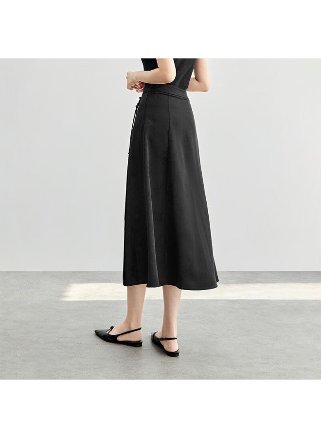 Sentubila New Chinese Style A-line Skirt For Women, Spring And Autumn Slimming Modified Horse-face Skirt, Black Mid-length Skirt, Black, L - Image 2