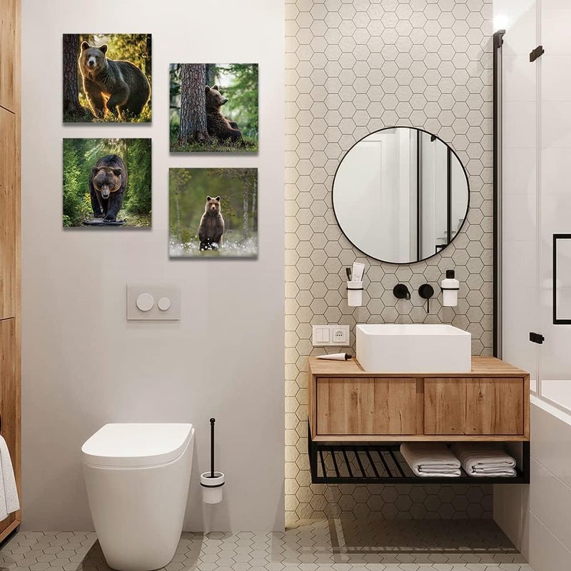 Artscope 4 Pieces Wall Art Canvas Prints - Forest and Bear Picture Painting - Modern Wall Artwork Framed for Gifts Bathroom Home Kitchen Office Decor - 30 x 30 CM - Image 4