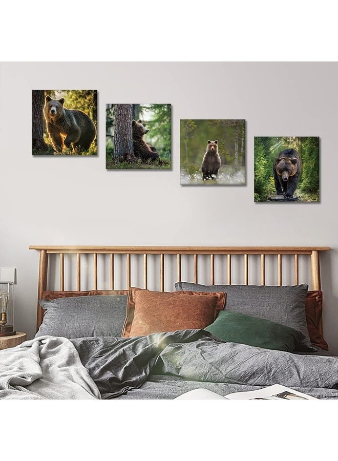 Artscope 4 Pieces Wall Art Canvas Prints - Forest and Bear Picture Painting - Modern Wall Artwork Framed for Gifts Bathroom Home Kitchen Office Decor - 30 x 30 CM - Image 5