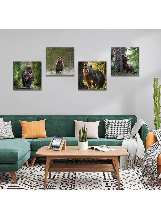 Artscope 4 Pieces Wall Art Canvas Prints - Forest and Bear Picture Painting - Modern Wall Artwork Framed for Gifts Bathroom Home Kitchen Office Decor - 30 x 30 CM - Image 2