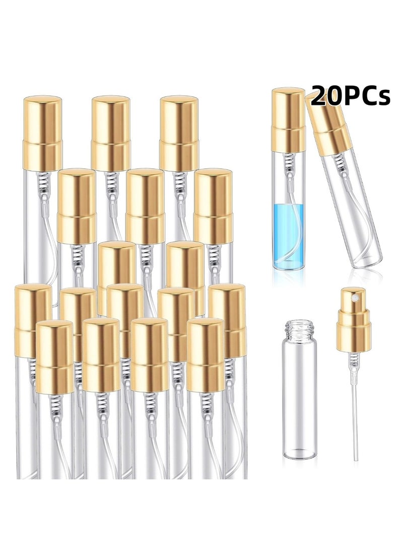 20 PCs Mini Spray Bottles 5 ml Clear Glass Perfume Bottles Refillable Fine Mist Perfume Atomizer Portable Empty Sample Containers for Cleaning, Essential Oils, Travel (Gold Cap) - Image 1