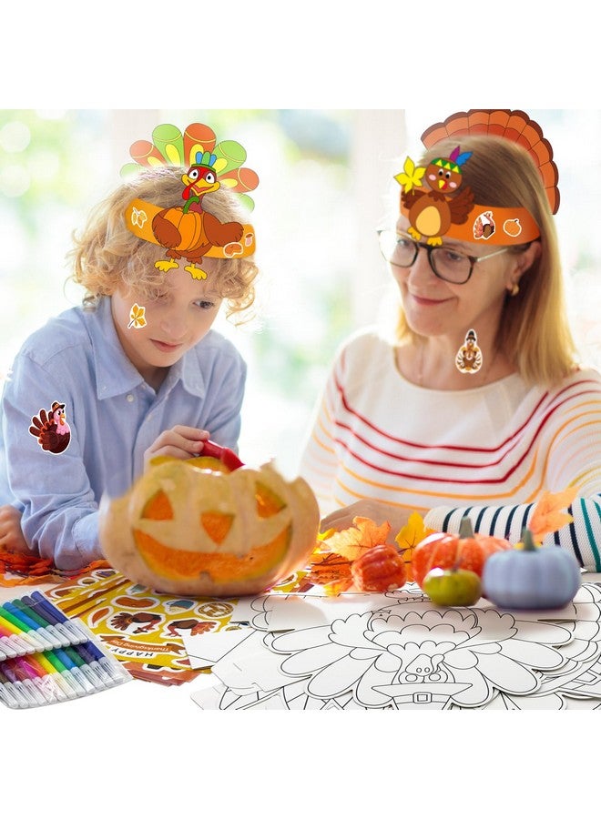 Cinrobiye 24 Sets Thanksgiving Turkey Craft Kits Fall Thanksgiving Ornaments Decorations Art Sets DIY Autumn Make a Turkey Crafts Stickers Arts and Crafts for Toddler Party Classroom Activities (Hat1) - Image 4