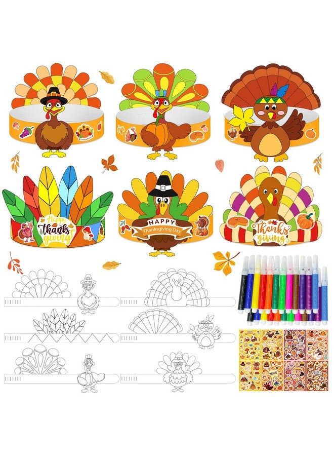 Cinrobiye 24 Sets Thanksgiving Turkey Craft Kits Fall Thanksgiving Ornaments Decorations Art Sets DIY Autumn Make a Turkey Crafts Stickers Arts and Crafts for Toddler Party Classroom Activities (Hat1) - Image 1