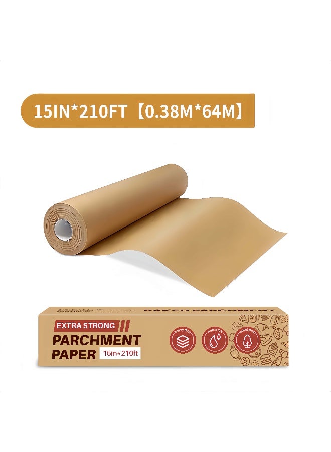 Parchment Baking Paper Roll 15IN x 210FT, Non-Stick Greaseproof & Waterproof, Heat Resistant Oven & Air Fryer Paper with Built-in Cutter - Image 1