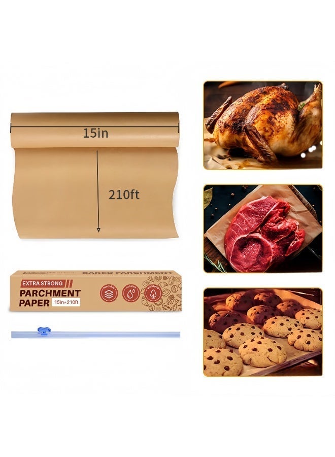 Parchment Baking Paper Roll 15IN x 210FT, Non-Stick Greaseproof & Waterproof, Heat Resistant Oven & Air Fryer Paper with Built-in Cutter - Image 2