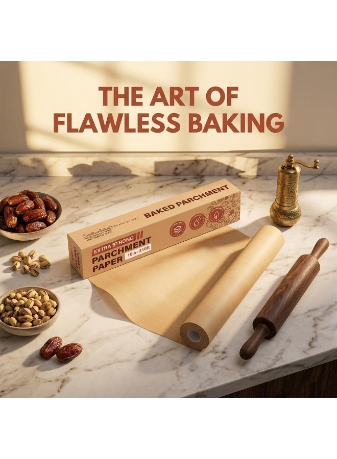 Parchment Baking Paper Roll 15IN x 210FT, Non-Stick Greaseproof & Waterproof, Heat Resistant Oven & Air Fryer Paper with Built-in Cutter - Image 5