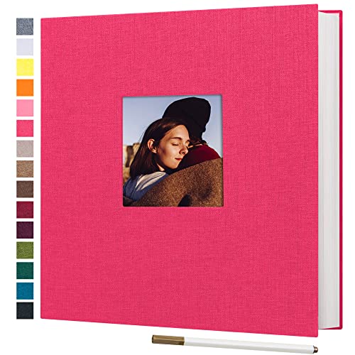 potricher Large Photo Album Self Adhesive 4x6 5x7 8x10 Pictures Linen Cover 40 Blank Pages Magnetic DIY Scrapbook Albums with A Metallic Pen (Rose Red) - Image 1