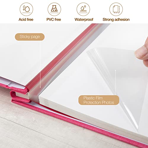 potricher Large Photo Album Self Adhesive 4x6 5x7 8x10 Pictures Linen Cover 40 Blank Pages Magnetic DIY Scrapbook Albums with A Metallic Pen (Rose Red) - Image 4