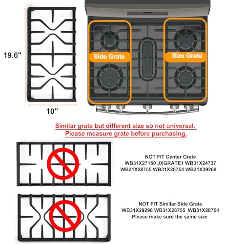 atgestore Upgraded WB31X27151 WB31X24736 Stove Grate Replacement for GE Stove Parts 19.6’’ x 10’’ Cast Iron Range Grate GE Range Surface Burner Grate General Electric Gas Cooktop Side Grate Rack - Image 5