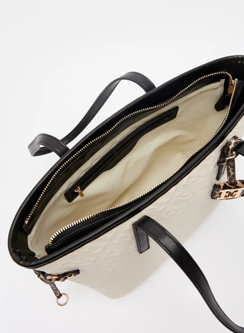ELLE ELLE Embossed Shopper Bag with Double Handle and Zip Closure