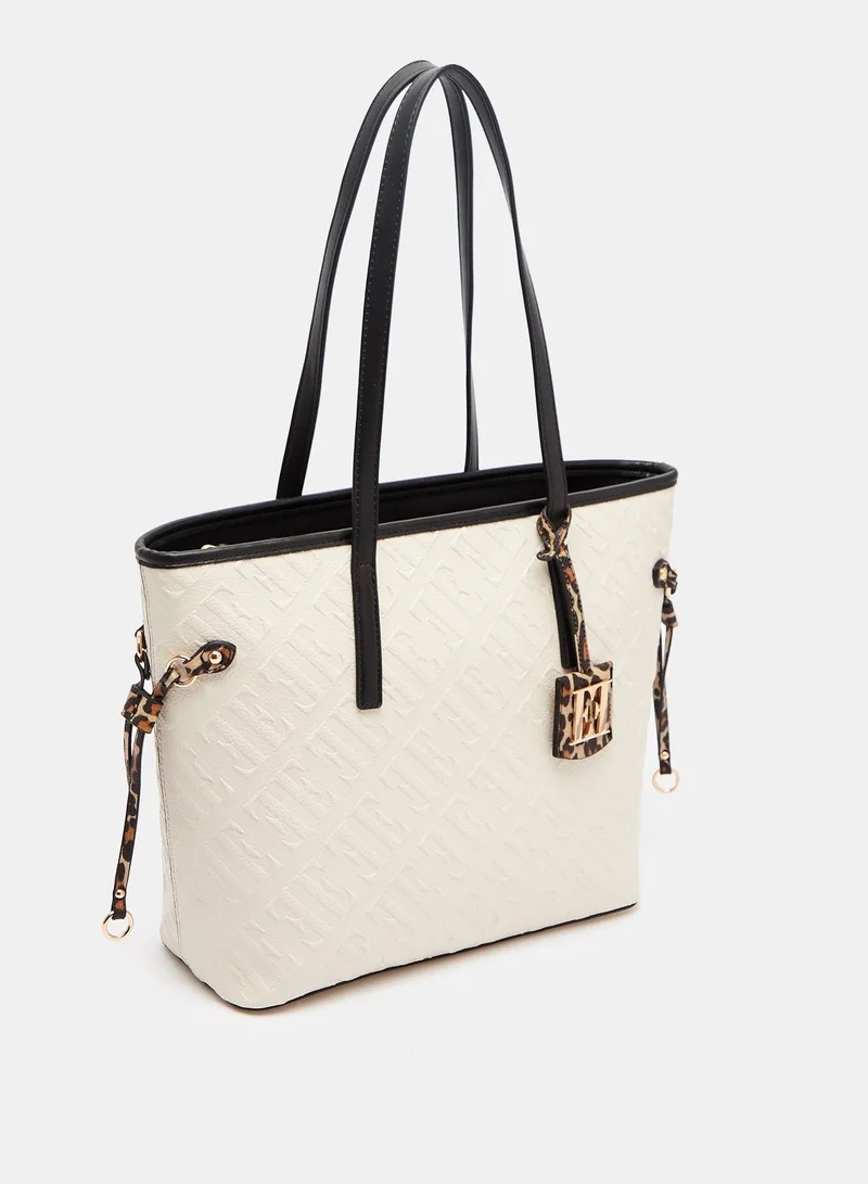 ELLE ELLE Embossed Shopper Bag with Double Handle and Zip Closure