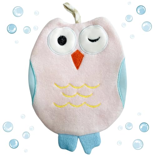 Harmony N More - Olivia The Owl Washcloth - Animal Shape Cotton Mitt - Bath Glove for Kids - Bath Towel Gloves - Cute Glove - Puppet Bath Glove (Pink, Blue) - Image 1